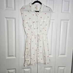 Apana Midi White Dress Cherries Pockets Large